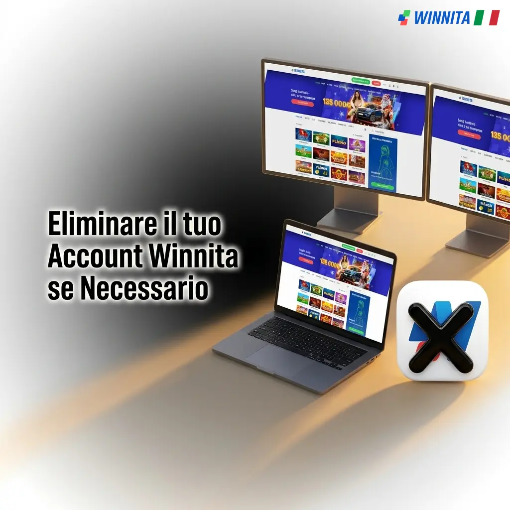 Guida per eliminare l'account Winnita: accedi alle impostazioni, seleziona chiusura account e conferma via email.