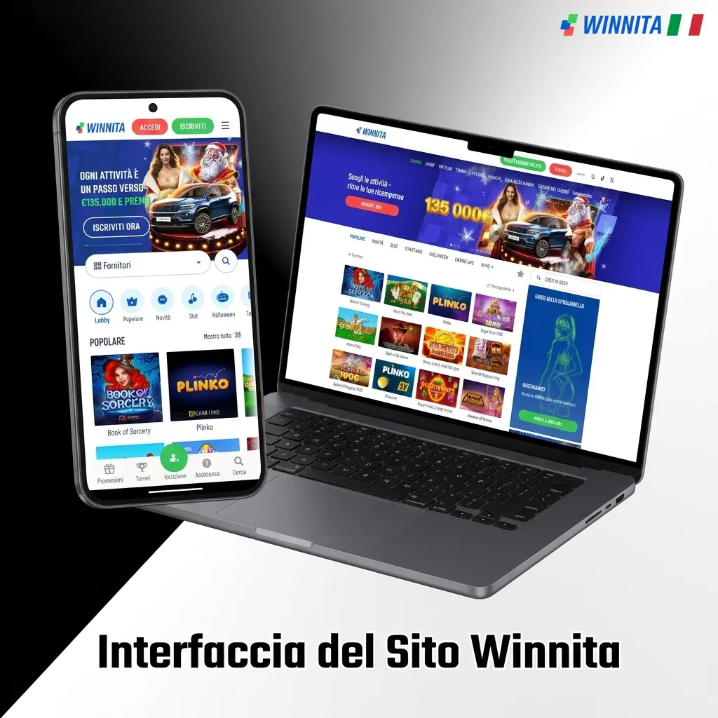 Interfaccia del sito Winnita con barra di navigazione per scommesse, casino, eSports e promozioni