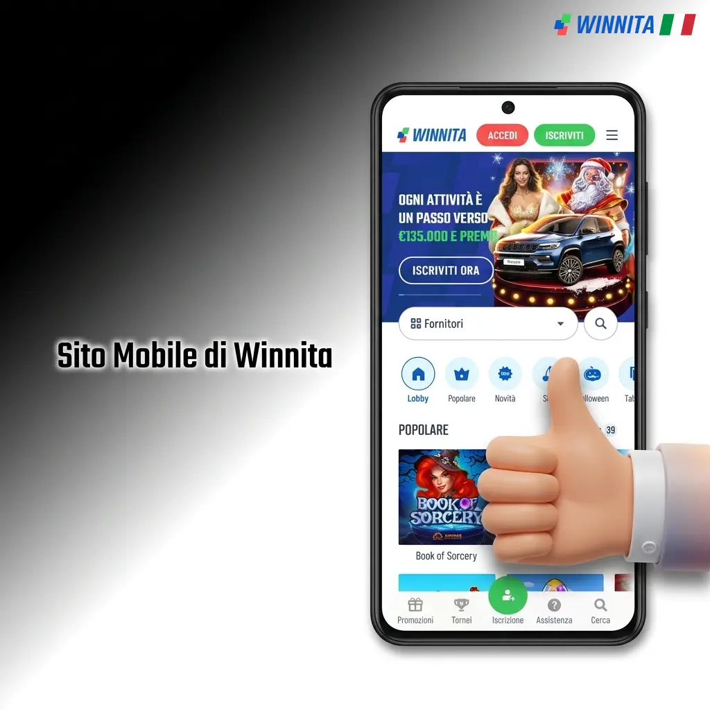 Sito mobile Winnita su smartphone e tablet con browser compatibili Android e iOS, accesso completo e sicurezza SSL