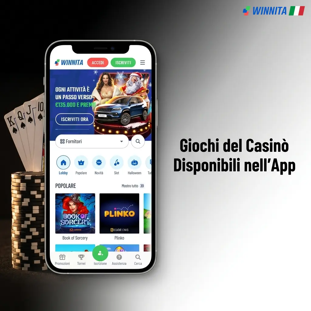 Giochi casinò Winnita su app mobile: slot, roulette live, blackjack e baccarat da Pragmatic Play, NetEnt e altri