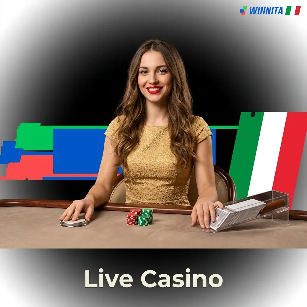 Tavolo live casino con croupier in streaming HD su Winnita, roulette blackjack baccarat e game show in tempo reale