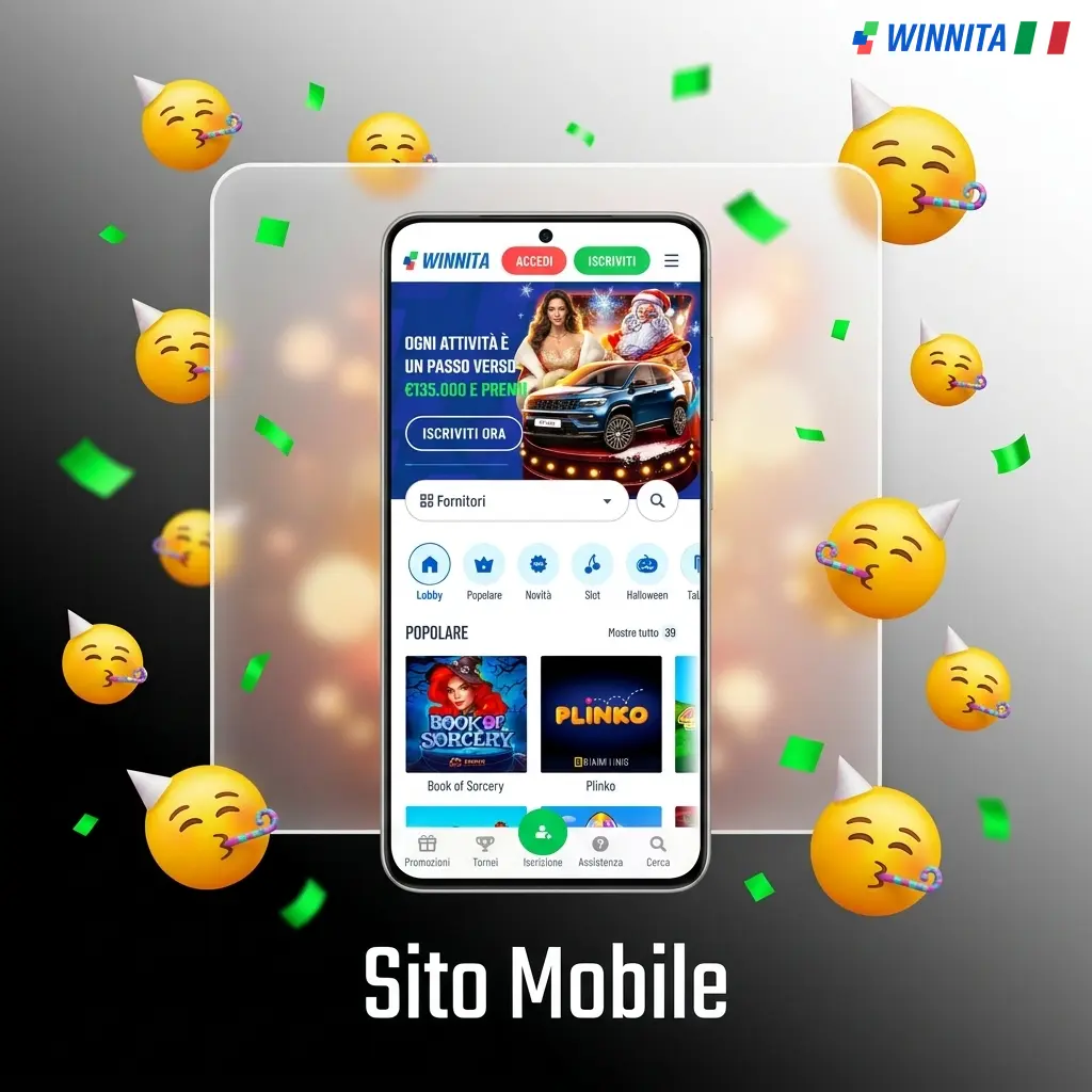Sito mobile Winnita accessibile da browser su smartphone e tablet, compatibile con Chrome, Safari e Firefox su Android e iOS.